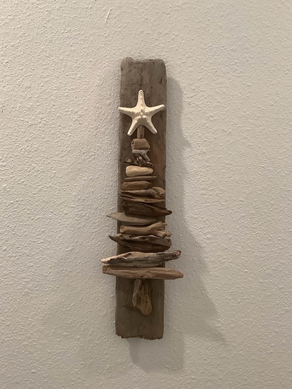 Driftwood Art, Driftwood Tree with Starfish on Refurbished Wood, Coastal Art